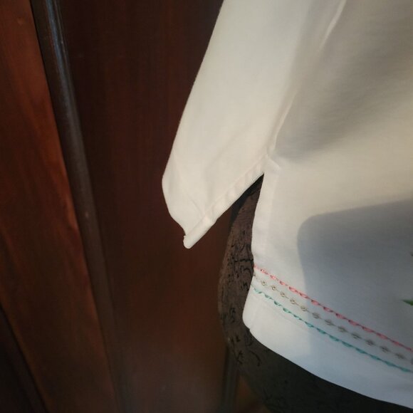 Alfred Dunner PM White Embroidered Flamingo & Palm Trees Cotton Blend Short Slee - Picture 3 of 10